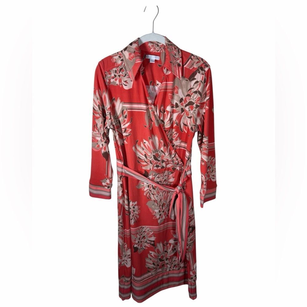 New York & Company Coral Floral Wrap Dress